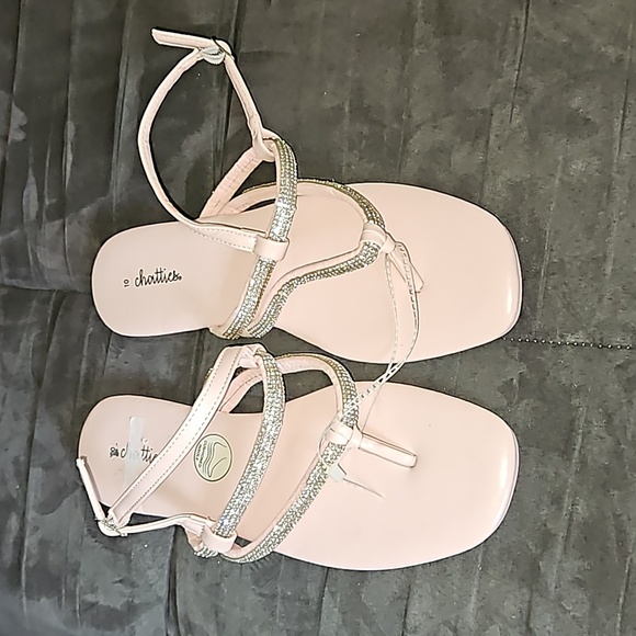 Chatties Light Pink Silver Rhinestone Adjustable Strap Open Toe Thong Sandal 10 - Picture 1 of 7